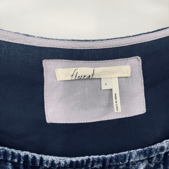 Anthropologie Floreat Crushed Velvet Mini Dress Tunic Pockets Navy Blue Large - Picture 8 of 9